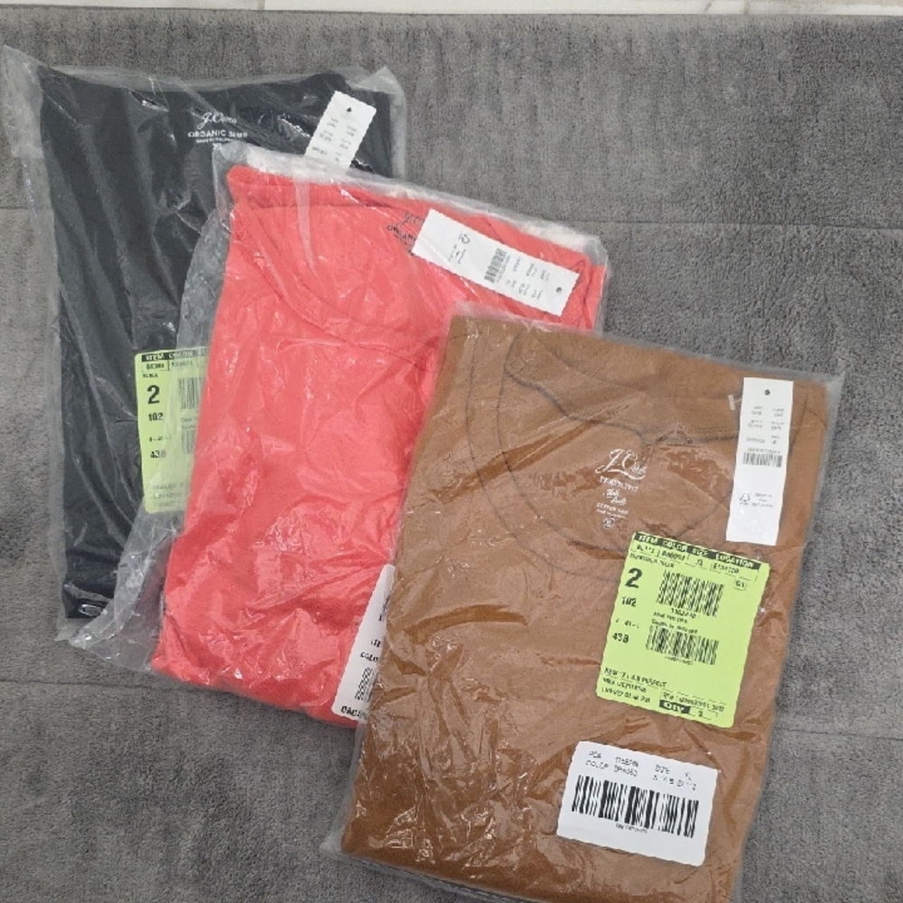 J. Crew Long Sleeve Tees Bundle - Black, Coral, Brown Set Of 3 NWT XL